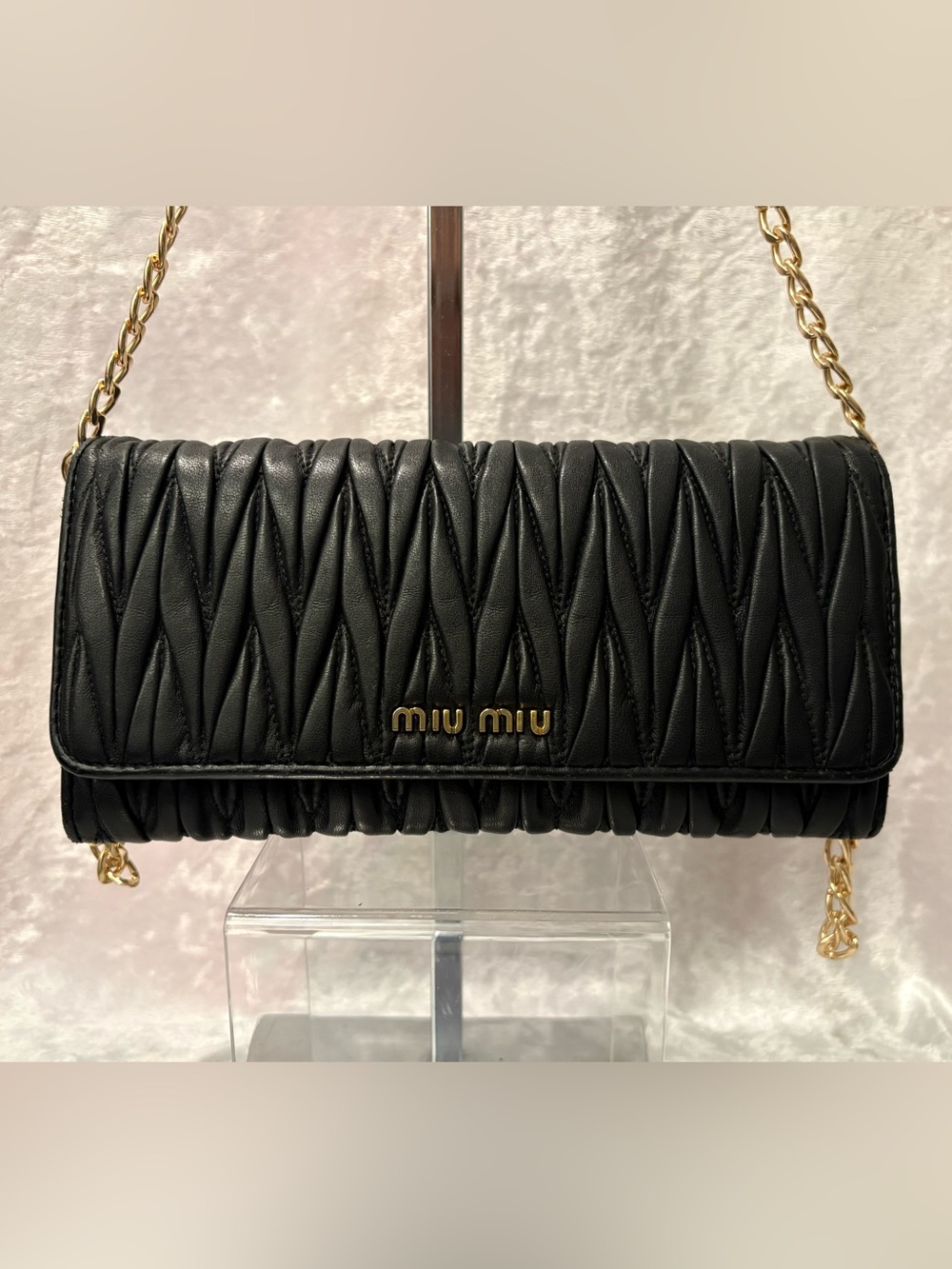 Miu Miu Matelassé Lambskin Continental Flap Wallet Black COA